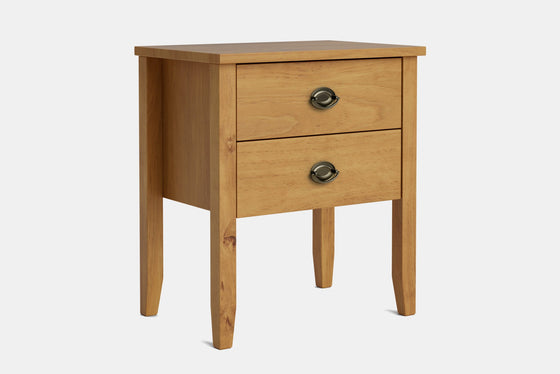 Ivy Wide 2 Drawer Bedside Table - Pine