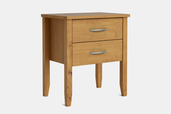 Ivy Wide 2 Drawer Bedside Table - Pine