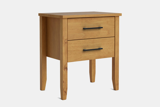 Ivy Wide 2 Drawer Bedside Table - Pine