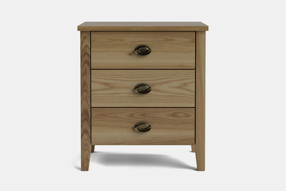 Ivy Wide 3 Drawer Bedside Table - Ash