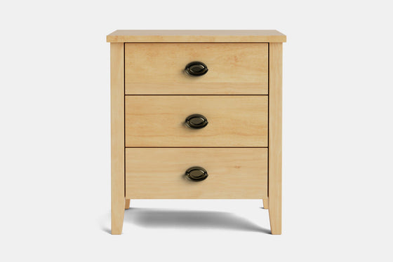 Ivy Wide 3 Drawer Bedside Table - Pine