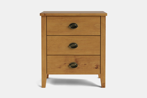 Ivy Wide 3 Drawer Bedside Table - Pine