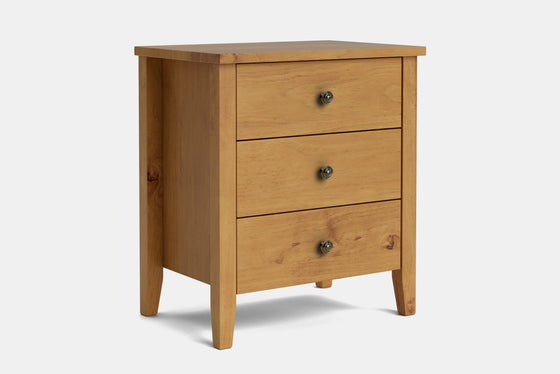 Ivy Wide 3 Drawer Bedside Table - Pine