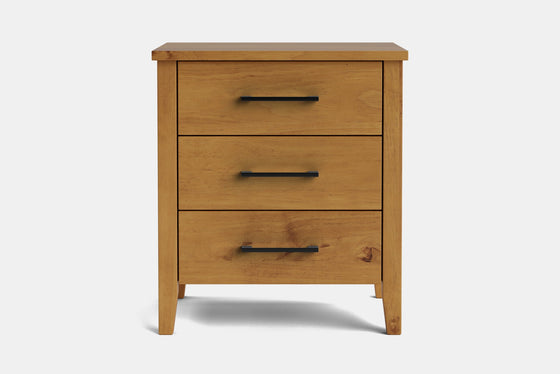 Ivy Wide 3 Drawer Bedside Table - Pine