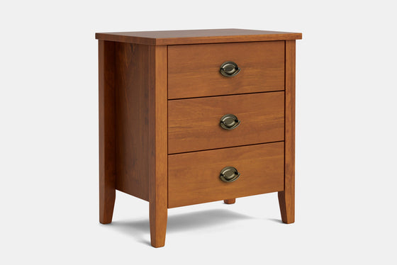 Ivy Wide 3 Drawer Bedside Table - Pine