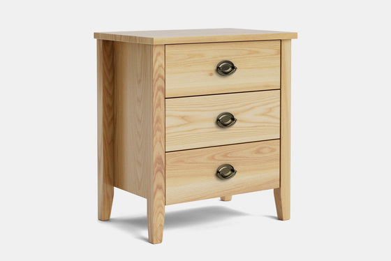 Ivy Wide 3 Drawer Bedside Table - Ash