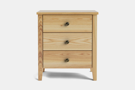 Ivy Wide 3 Drawer Bedside Table - Ash